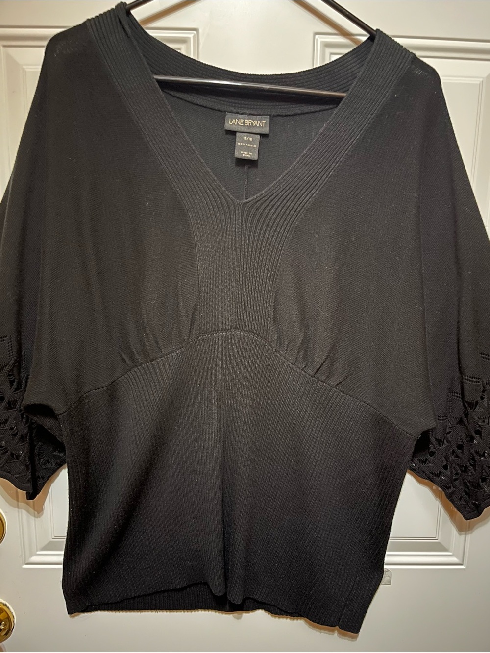 Lane Bryant Black V-Neck Sweater with Crochet Sleeves